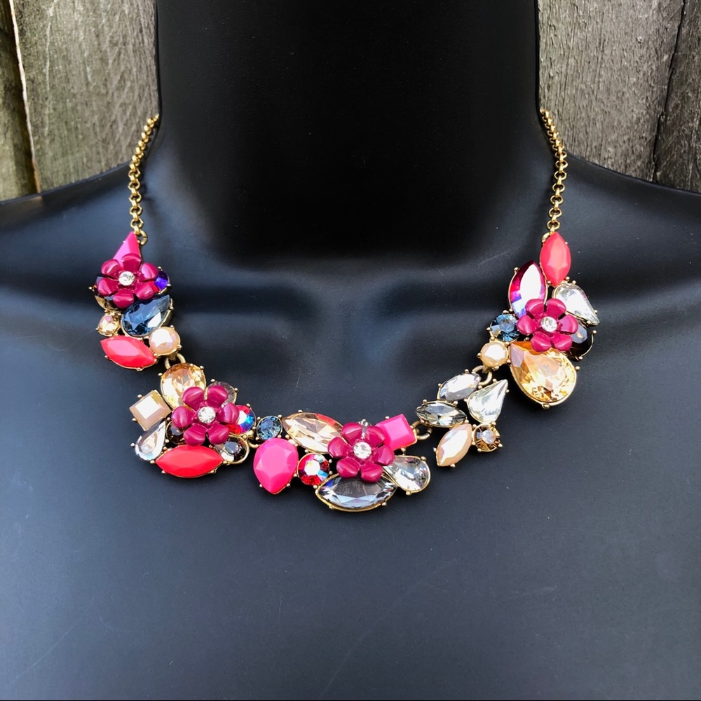J. Crew Pink Floral Jeweled Necklace